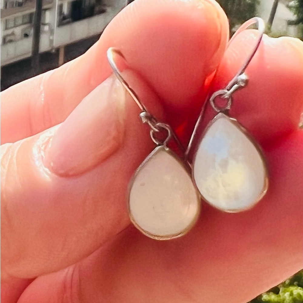 Mother-of-Pearl Teardrop & Sterling Silver Dangly Earrings